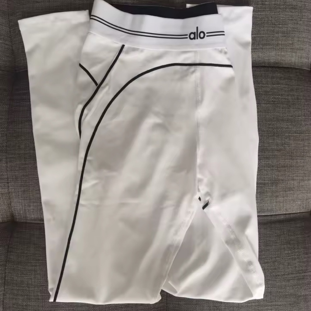 Alo White Leggings with Black Trim